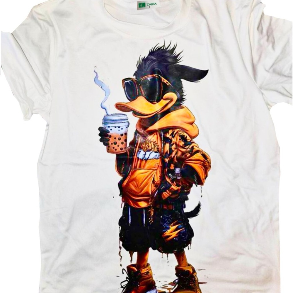 White Graphic Tee with Cartoon Design